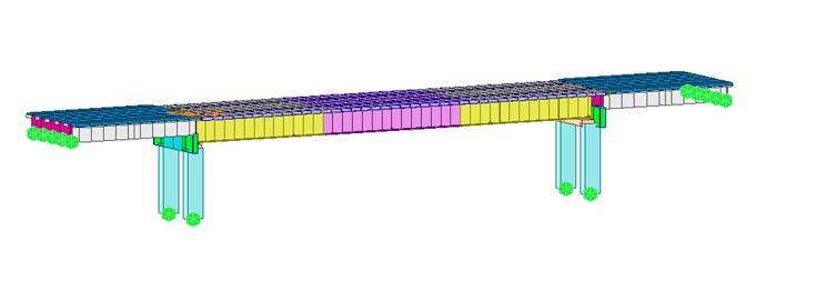 Figura 2 modello f.e.m. di Midas Civil del cavalcavia.