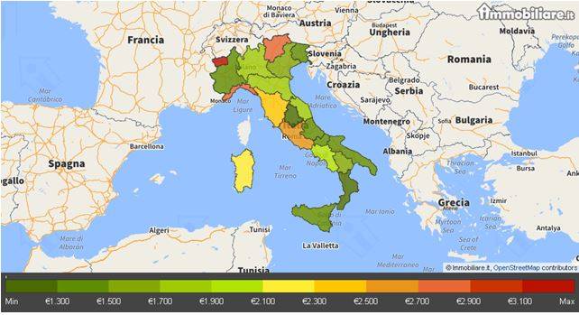 Prezzo al metro quadro per regione