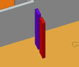 Clash strutturale relativo al disallineamento tra pilastro architettonico (viola) e strutturale (rosso)