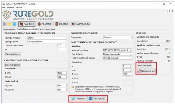 Esempi di calcolo con i software per il progetto dei rinforzi strutturali con i Sistemi FRCM Ruregold