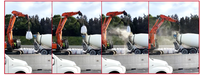 L'immagine riporta alcuni casi esplicativi dell’impiego di big-bags all’interno di un’autobetoniera fissa in cantiere.