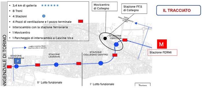 Tracciato prolungamento linea 1 con l’individuazione dei due lotti