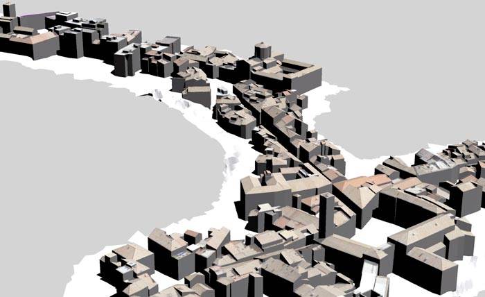 Modello 3D realistico di una porzione del centro storico di Viterbo.