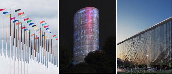 Piazza del vento, progetto OBR, Genova, 2017 | La torre dei venti. Yokohama. Toyo Ito. 1986 | Brisbane Airport, progetto Ned Kahn, Australia, 2011.