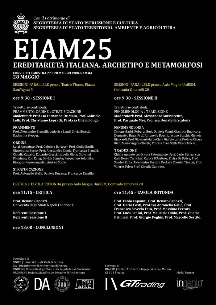 EIAM 25 - Ereditarietà italiana. Archetipo e Metamorfosi (28 maggio).