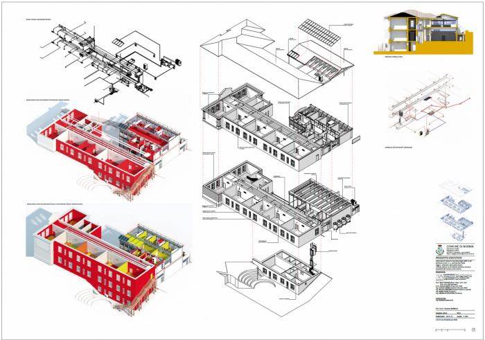 Tavola di un progetto definitivo realizzato con Allplan: dal modello 3D a quello bidimensionale