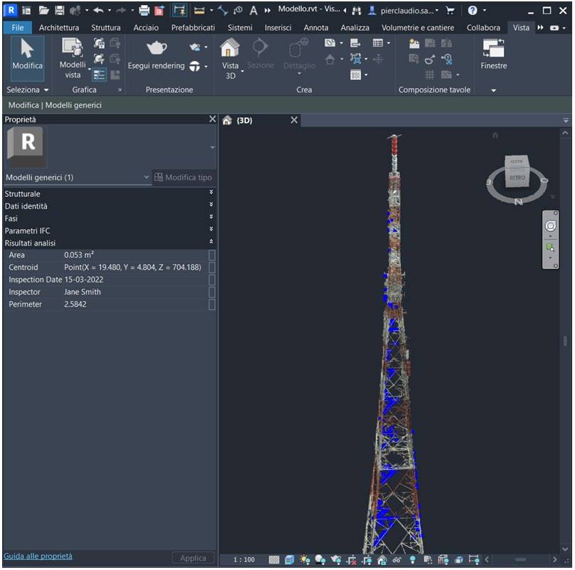 Figura 4 - Mappatura automatizzata delle aree corrose sul modello BIM e parametrizzazione con script Dynamo.