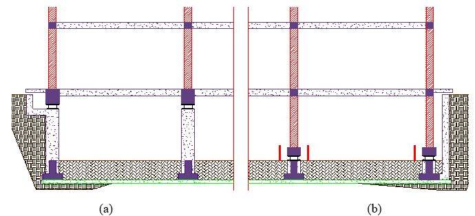 Possibili disposizioni degli isolatori: in sommità e al piede delle pareti. di edifici in muratura