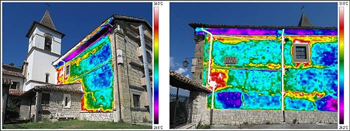 Termografia su diverse pareti del Santuario di Santa Maria delle Grazie a Varoni 