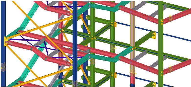 Scala 3 - Rampa e vano ascensore quadrato e piaste di fissaggio alle opere esistenti e alle travi NPS®.