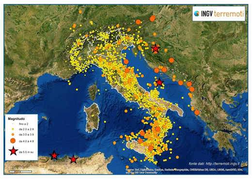 Eventi sismici in Italia nel 2021