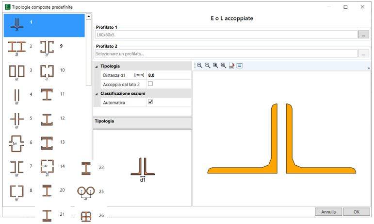 Figura 9: Editor dei profilati composti disponibili in FaTA Next