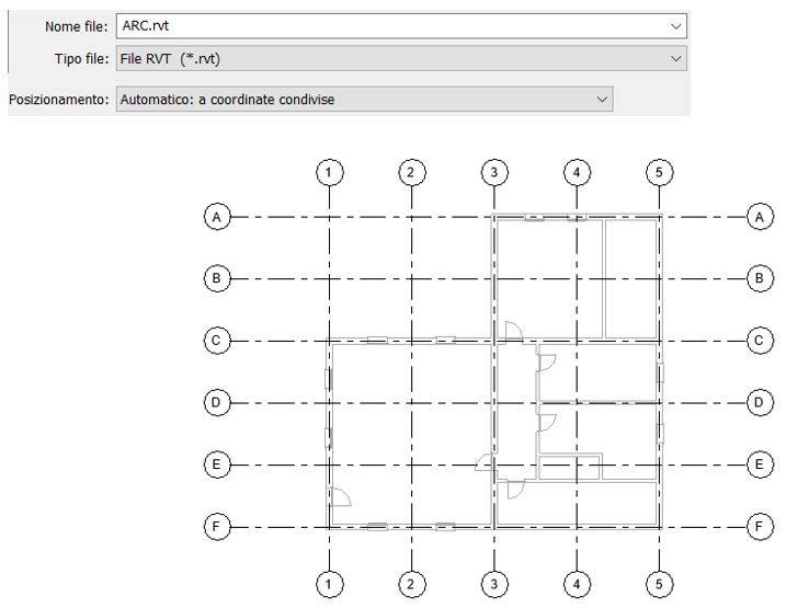 Figura 1 – Pianta del modello MEP al livello L00, dopo aver collegato il file ARC a coordinate condivise.