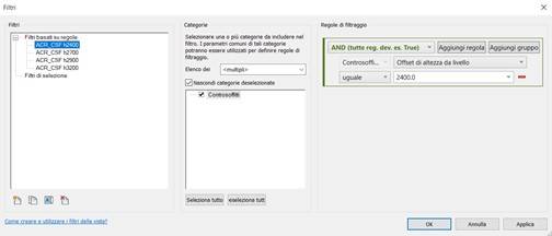 Figura 2 – Filtri per evidenziare i controsoffitti architettonici.