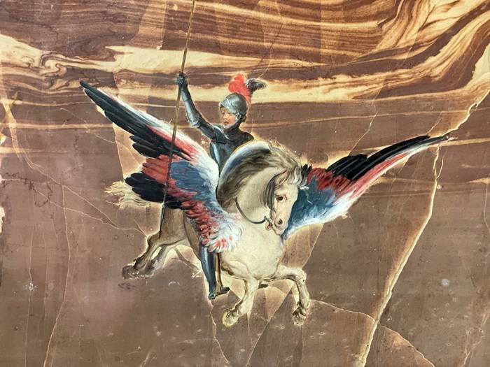 Olio su pietra paesina di Filippo Napoletano del 1619 ca., rappresenta “Ruggero che libera Angelica dall’orca”.