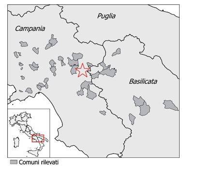 Identificazione dei comuni rilevati a seguito del terremoto di Irpinia