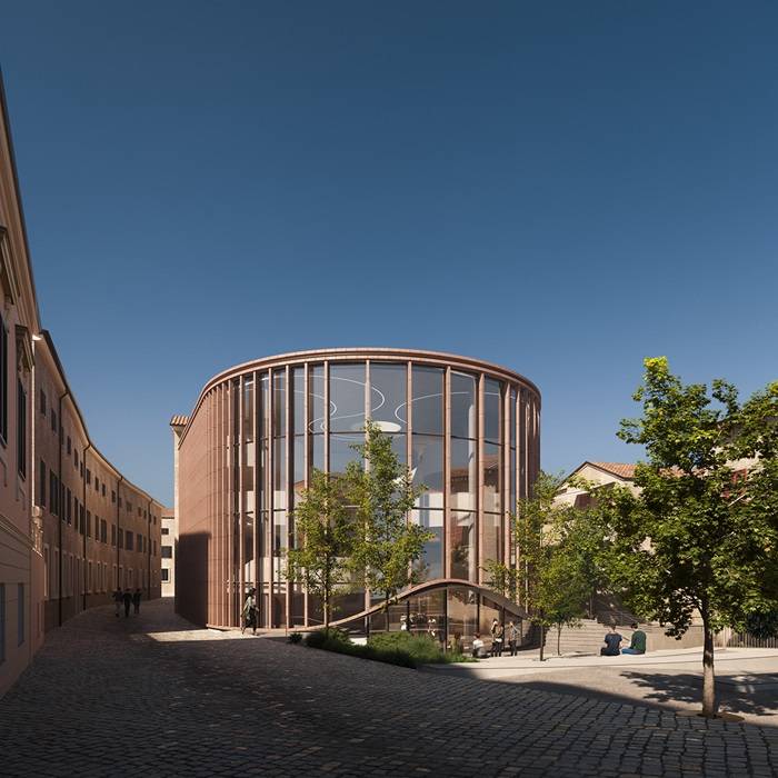 Render esterno Biblioteca Federiciana di MCA-Mario Cucinella Architects.