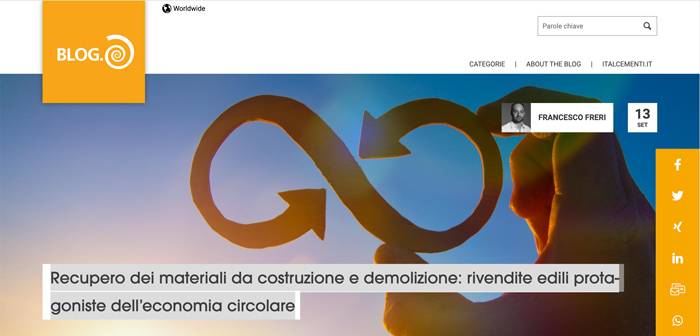 Il BLOG di Italcementi ci parla di economia circolare