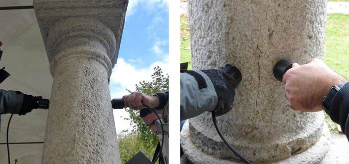 Test ultrasonico sulle colonne in granito del Portico della Crocifissione presso il Sacro Monte di Ghiffa (VB)