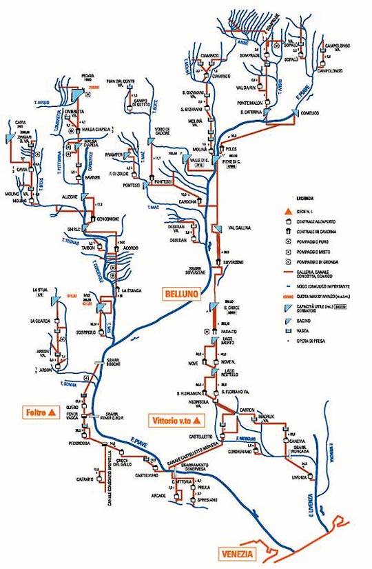 Schema idraulico del fiume Piave