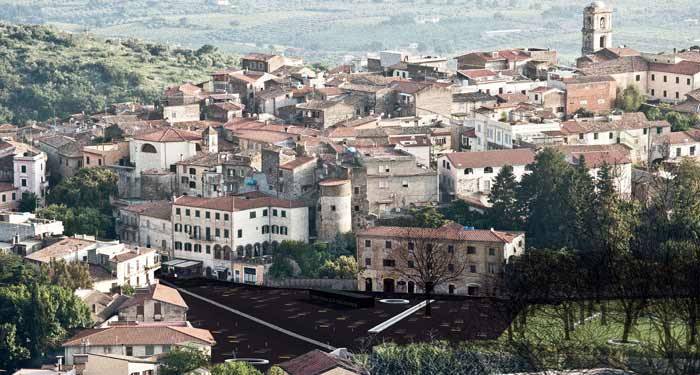 Foto inserimento del progetto dell'Arch. Luca Zecchin, vincitore del Concorso di Idee per la riqualificazione di Piazza Signina a Cori (LT)