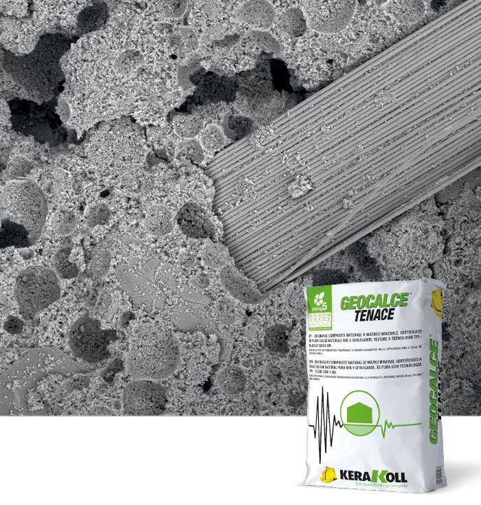 Microfrafia SEM di una fibra di zirconia immerza nella matrice di GeoCalce® Tenace