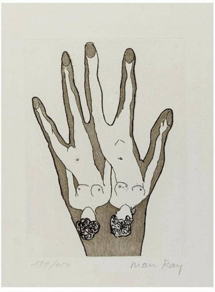 L’immagine è una famosa acquaforte e acquatinta del 1969 di Man Ray da “Electro-magie”.