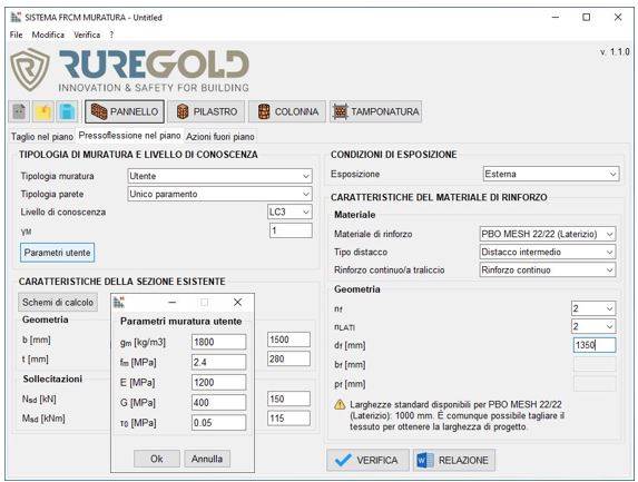 Esempi di calcolo con i software per il progetto dei rinforzi strutturali con i Sistemi FRCM Ruregold