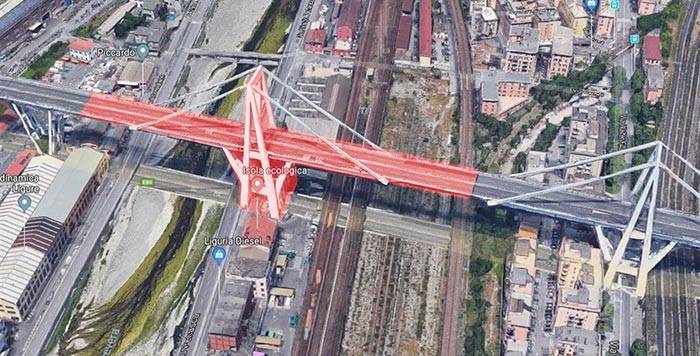 Ecco la parte crollata del viadotto polcevera