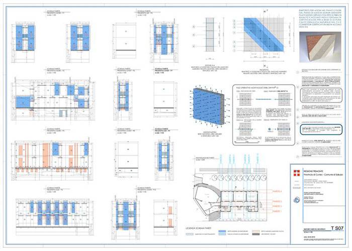 Tavola di progetto strutturale dell'adeguamento sismico della Scuola Primaria Mario Musso di Saluzzo.