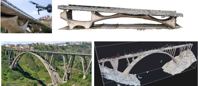 Applicazioni di aerofotogrammetria digitale mediante SAPR: Il viadotto sul fiume Basento (sopra) e il viadotto Bisantis (sotto)