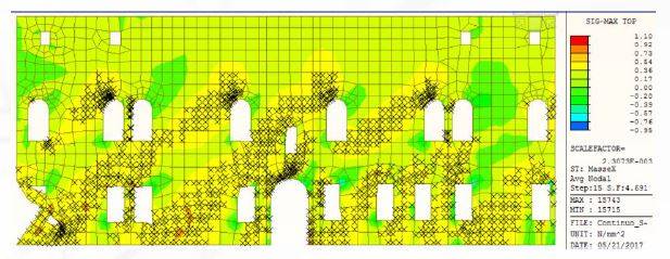 Esempio di distribuzione diagonale delle fessurazioni ottenuta applicando la legge costitutiva Strumas.