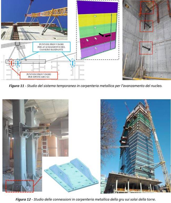 Studio del sistema temporaneo in carpenteria metallica per l’avanzamento del nucleo della torre Gioia 22