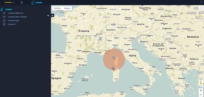 rchelios O&M fornisce una visualizzazione su mappa degli impianti gestiti