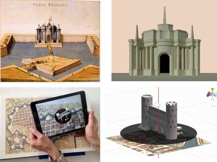 Applicazioni di AR al Theatrum Sabaudiae con visualizzazione delle porte nelle mura della città barocca (Palma, Lo Turco, Spallone, Vitali 2018)