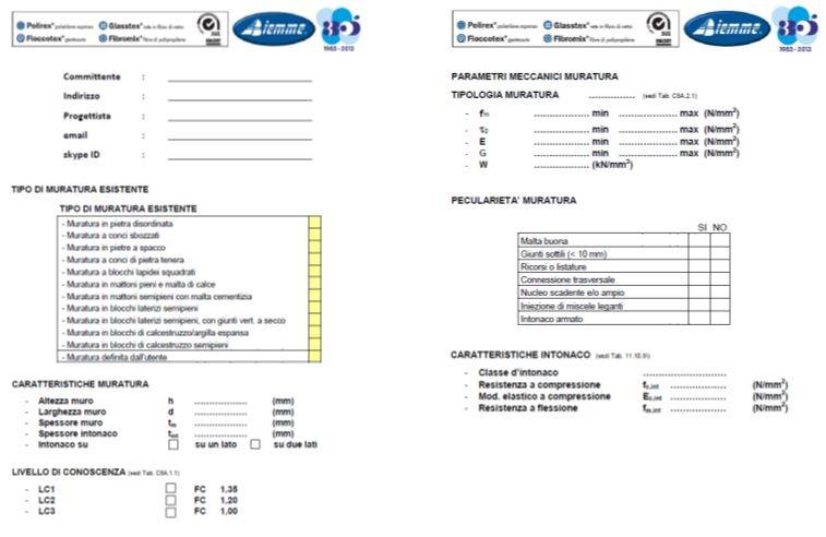 Figura 2. Modulo standard per interventi di consolidamento murature