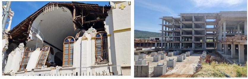 Crollo della facciata di una chiesa in muratura con copertura lignea (Città di Kahramanmaraş)  - Vista laterale della struttura in fase di costruzione