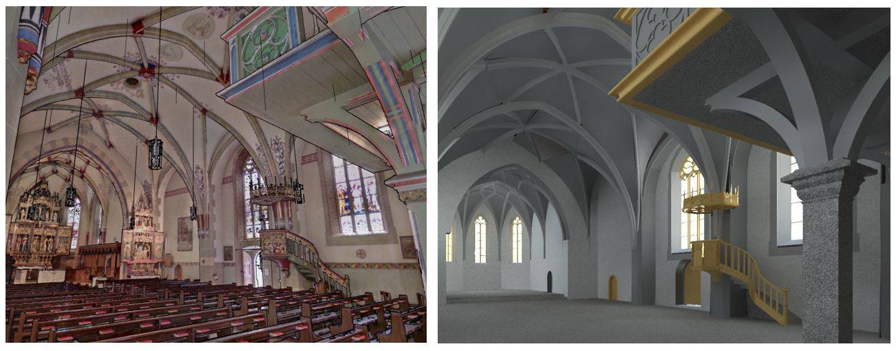 Nuvola di punti vs modello BIM della Collegiata di San Vittore a Poschiavo (Svizzera)