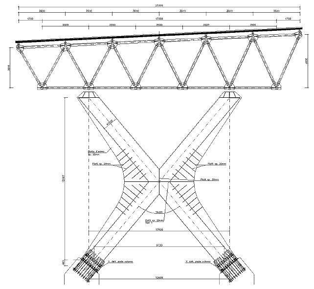 Supporti in acciaio strutturale S355 a foggia di “X”  per la copertura della tribuna