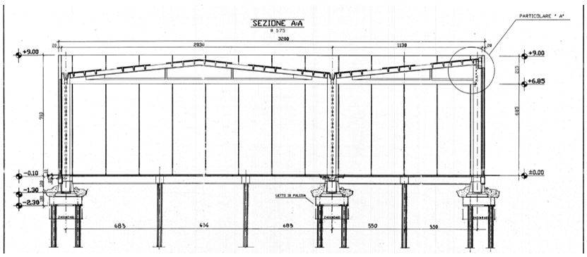 Sezione del capannone prefabbricato