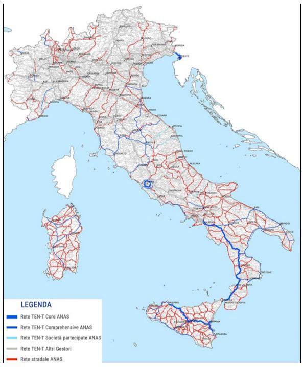 Rete stradale e autostradale Anas e le tratte della rete TEN-T