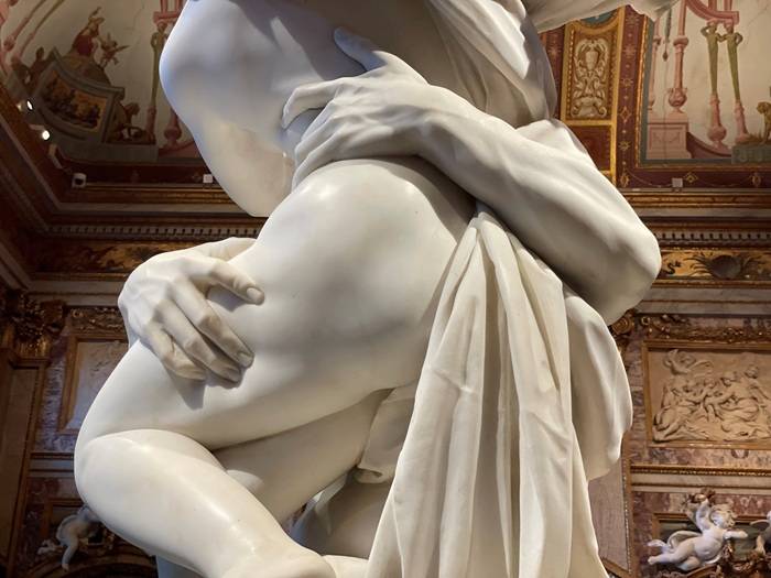 Dettaglio del gruppo marmoreo di Gian Lorenzo Bernini “Il ratto di Proserpina”, scolpito tra il 1621-22, ed esposto in Galleria Borghese a Roma.