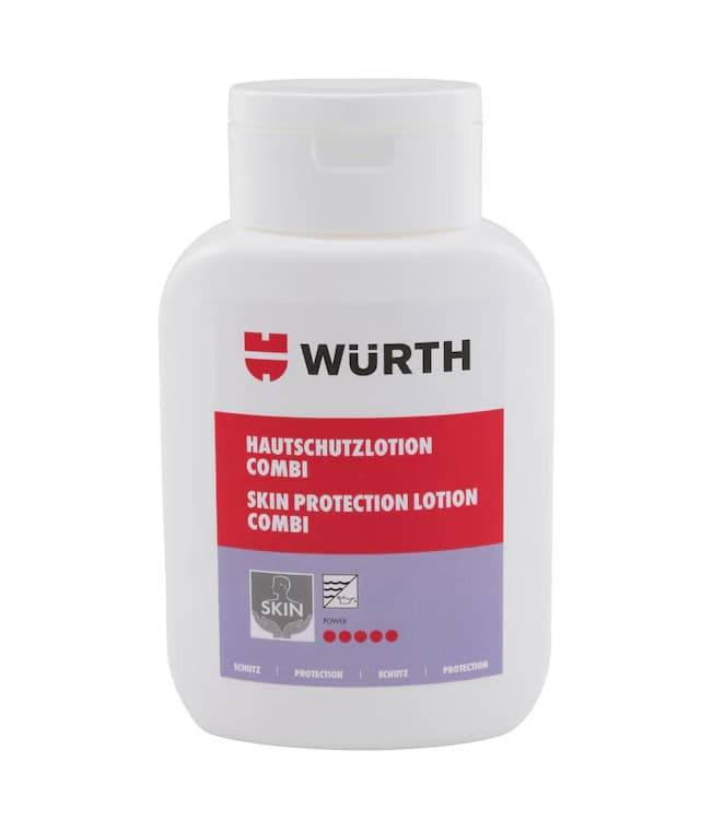 Lozione protettiva per la pelle Würth Combi per la prevenzione di danni cutanei sul lavoro.