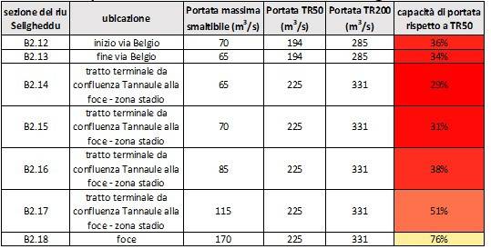 Analisi della capacità di portata del riu Seligheddu in alcune sezioni di calcolo