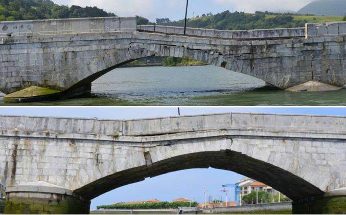 Cedimento della pila centrale del ponte ad arco sull’estuario del Deba nei paesi Baschi 