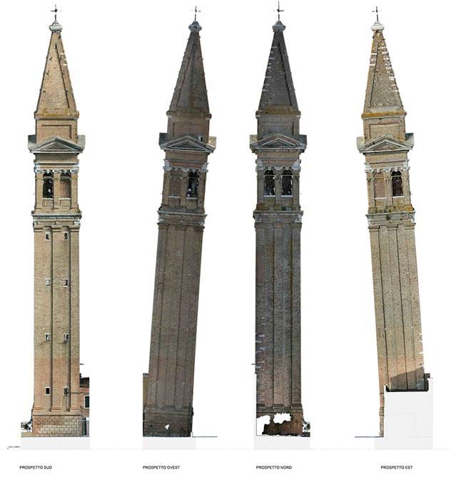 Campanile della Chiesa di San Martino di Burano – Fotopiani dei prospetti (Rilievo 2023).