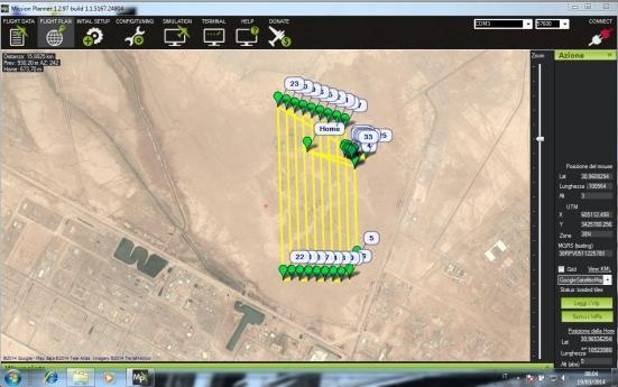 Un piano di volo progettato sul sistema open Mission Planner di 3DRobotics.