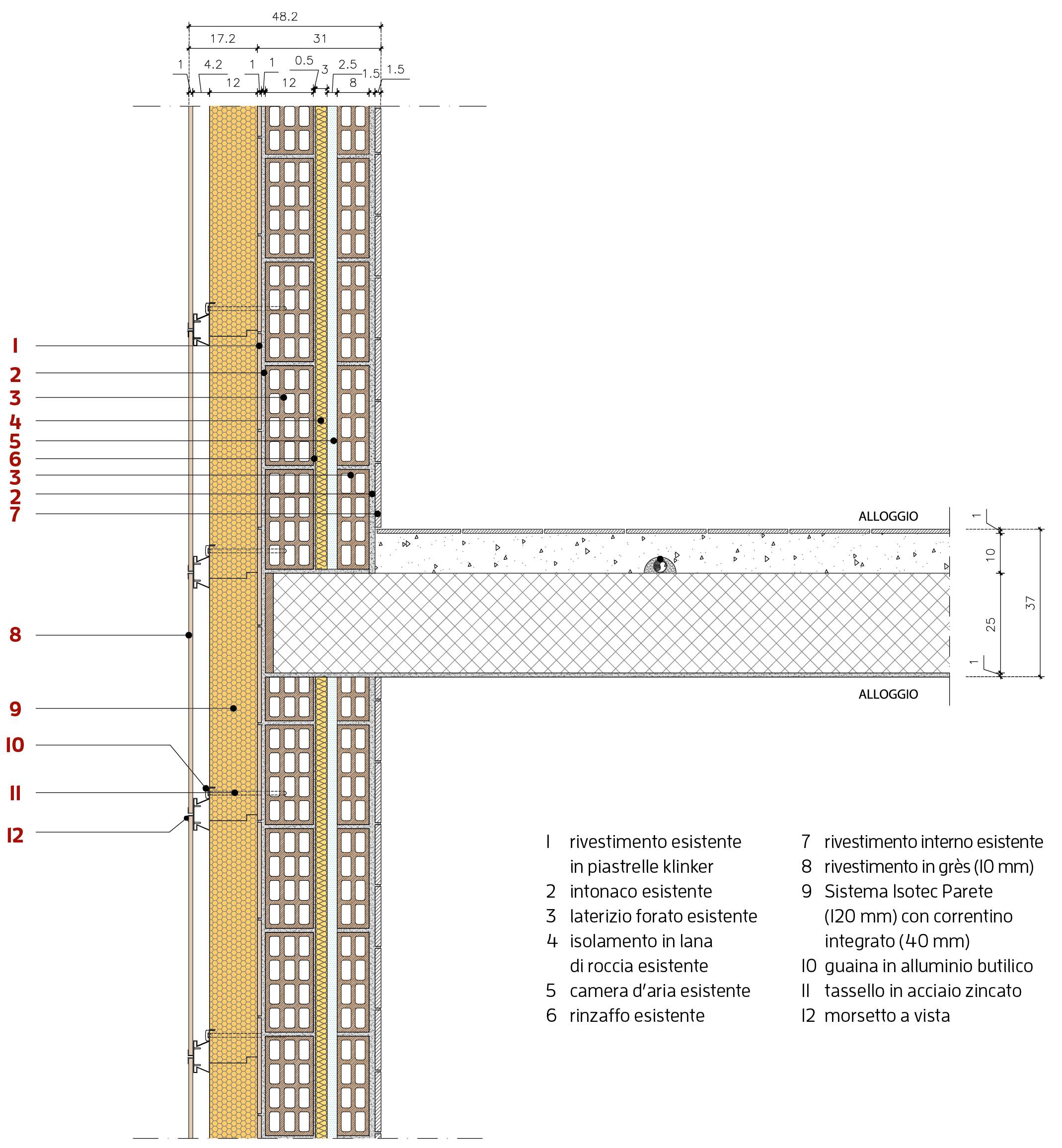 Stratigrafia per il sistema di facciata ventilata Isotec Parete.