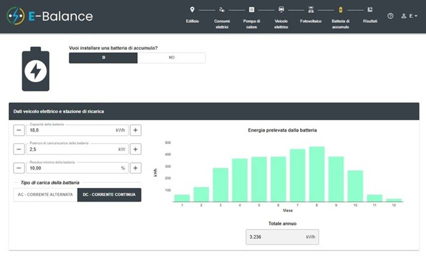 Configurazione della batteria di accumulo con l'applicativo E-Balance.