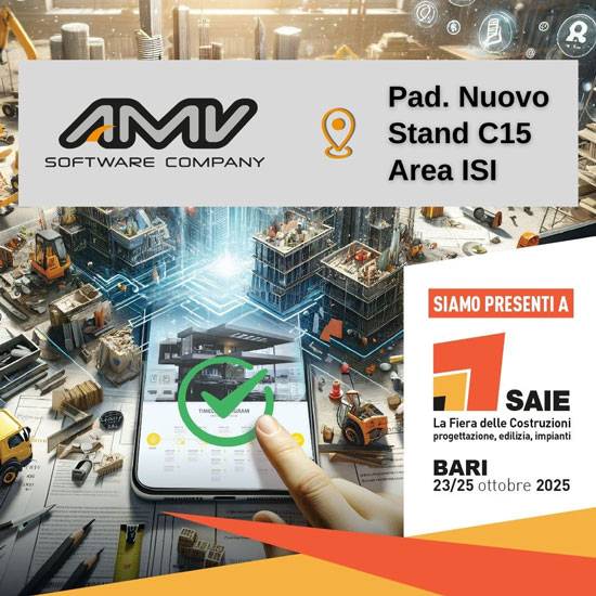 AMV presente al SAIE Bari 2025 stand C15 Area ISI software calcolo strutturale.